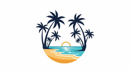 Fototapeta premium Silhouette of palm trees on a beach at sunset over the ocean
