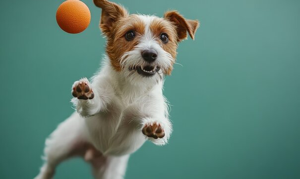 Energetic Jack Russell Terrier Jumping for a Ball