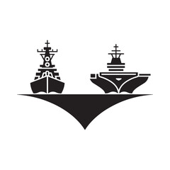 Obraz premium Stylized black and white illustration depicting two naval warships sailing on a dark abstract sea high quality