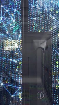 Vertical video: Glass panel showing hall reflect, cam shift lighting LED hex round sensor for tech