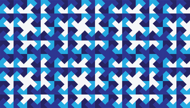 Seamless blue geometric pattern with interlocking shapes. Abstract tech-inspired tessellation vector background