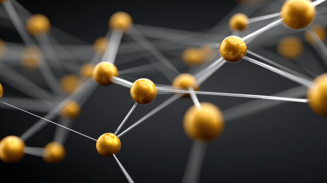 Golden sphere network connection abstract science technology molecular structure 3D background create futuristic molecular network with golden