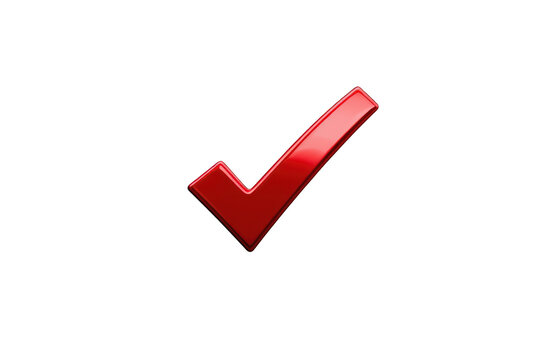 Red 3d check mark icon symbolizing success, correctness, verification, approval, and completion on transparent background