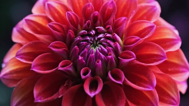 Vibrant dahlia flower in macro close-up, blooming pink and orange dahlia petals, elegant floral background for wedding and wellness videos