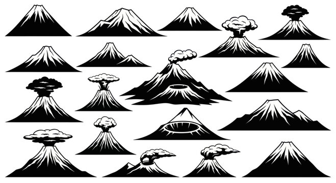 Volcano Illustration Set - Active and Dormant Mountain Designs