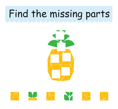 Game for children. Pineapples. Find the missing pieces.