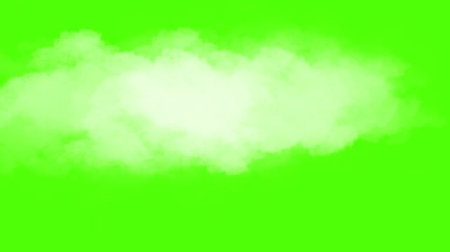 Animated footage of soft white clouds drifting across a vivid green background, ideal for motion graphics, compositing, visual effects, and atmospheric video projects.