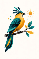 Fototapeta premium Stylized Exotic Bird in Mid Century Modern Risograph Style