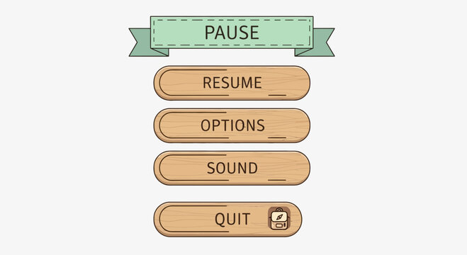 Game Pause Menu Buttons with Icons and Text.