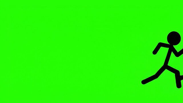 Energetic running figure silhouette on bright green background in minimalist vector illustration.