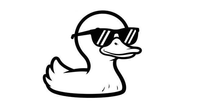 A cool cartoon duck wearing sunglasses in a minimalist vector illustration design