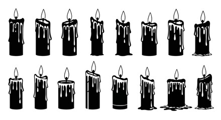 Black candles, burning candles, wax drips, vector icons, candle illustrations, black and white © imran