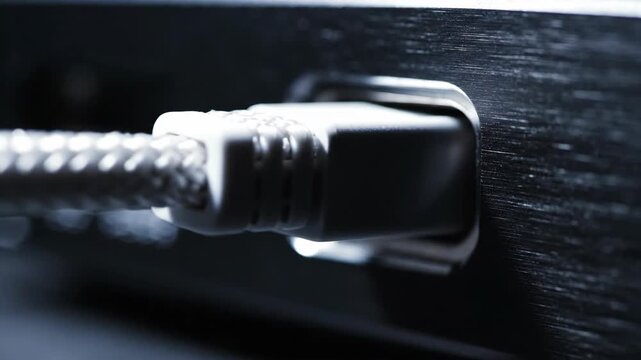 A USB cable plugged into port connecting device
