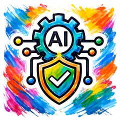 Fototapeta premium Artificial Intelligence Technology Concept with Shield and Gear.