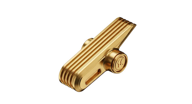 Isolated golden fidget spinner toy on a white background, close-up, showcasing intricate design and metallic texture
