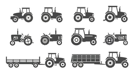 Tractor, farm tractor, agricultural tractor, vector icons, 12 tractor icons, farming vehicles © imran