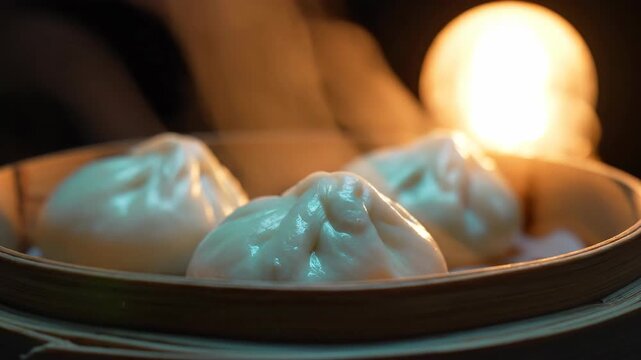 Steamed dumplings in bamboo basket