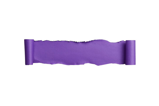 Purple torn paper banner with curled edges providing space for custom text or message, isolated on transparent background