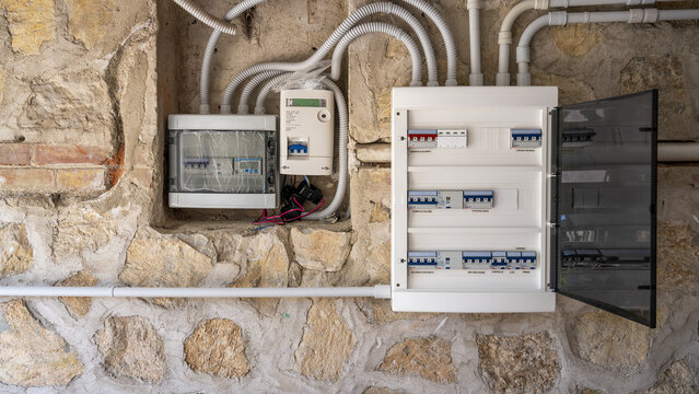 Detailed view of home electrical control panel during maintenance or installation process