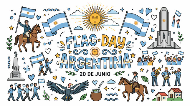 Flag Day Argentina 20 de Junio Doodle Illustration