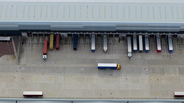 Aerial view of massive business Park logistics hub with HGV loading bays near Appleby Magna UK