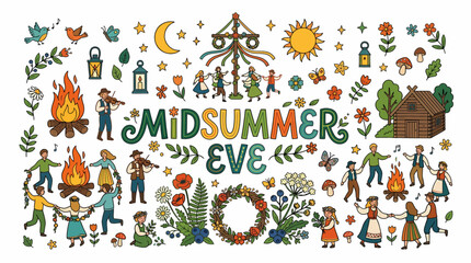 Fototapeta premium Midsummer Eve Celebration with Dancing and Bonfires