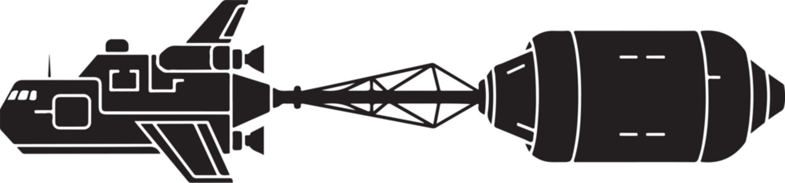 Space shuttle, rocket, spacecraft, black and white vector illustration, space exploration, shuttle launch