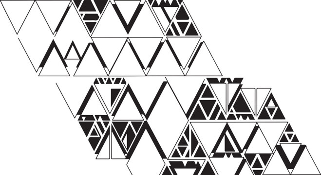 Geometric triangle patterns, black and white shapes, abstract designs, vector graphics