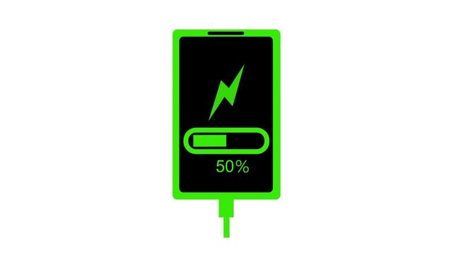 Smartphone charging battery icon showing percent animation