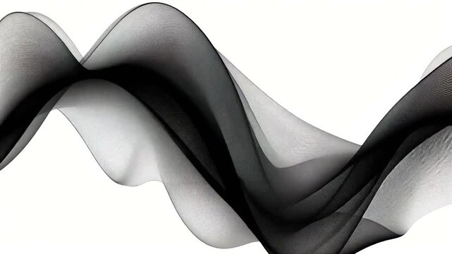 Abstract black and white flowing translucent waves with fine parallel lines