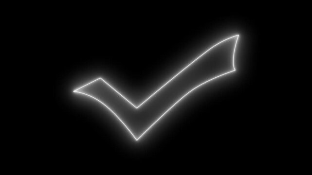Neon check mark verification icon animation on dark background