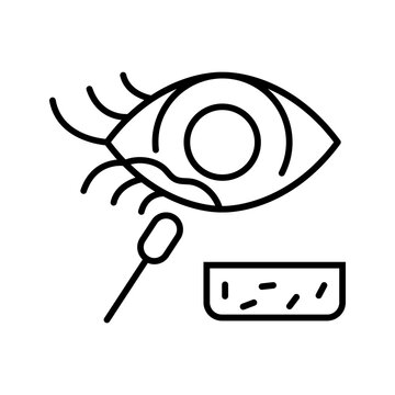 Eye swab test icon. Healthcare and diagnostics line symbol. Black and white.