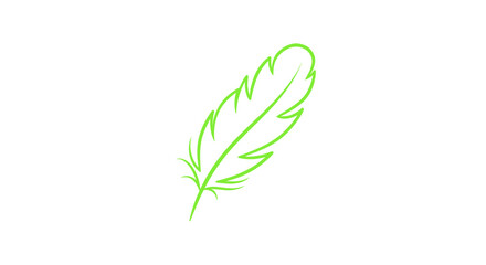 Obraz premium Green feather outline graphic on white background, minimalist design, simple illustration
