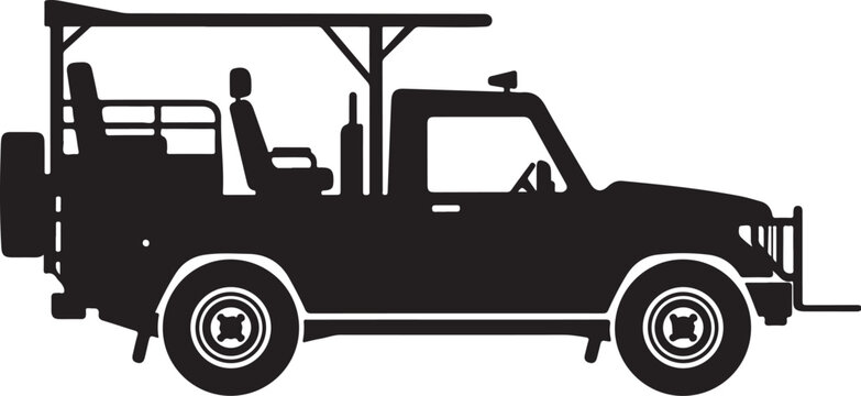 Safari Jeep, Off-road Vehicle, Black Silhouette, Vector Illustration, Adventure Transport