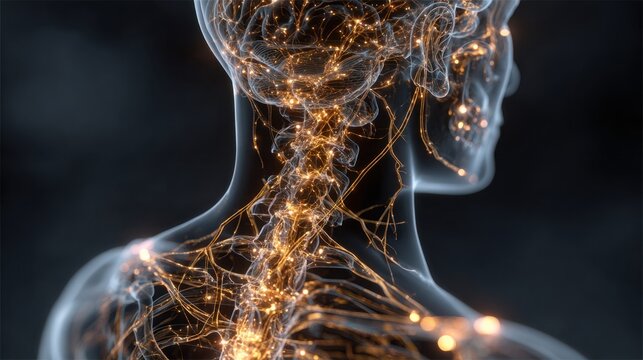 Detailed digital illustration of the human nervous system highlighting neural networks and pathways