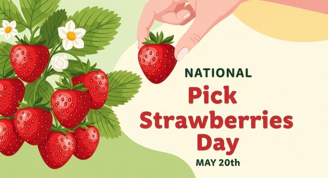 National Pick Strawberries Day celebration with fresh ripe strawberries and hand picking