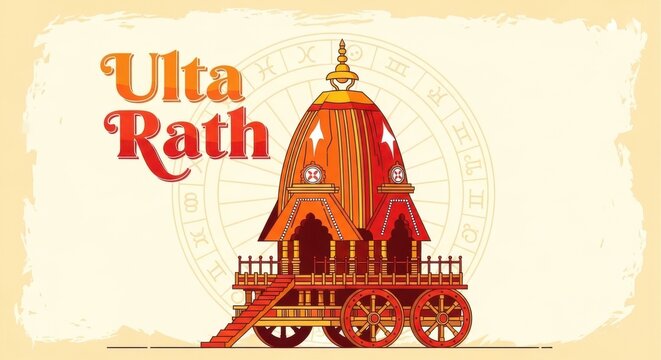 Vibrant Ulta Rath chariot illustration with astrology wheel background