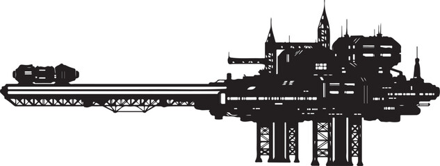 Obraz premium Futuristic cityscape, sci-fi metropolis, industrial skyline, vector illustration