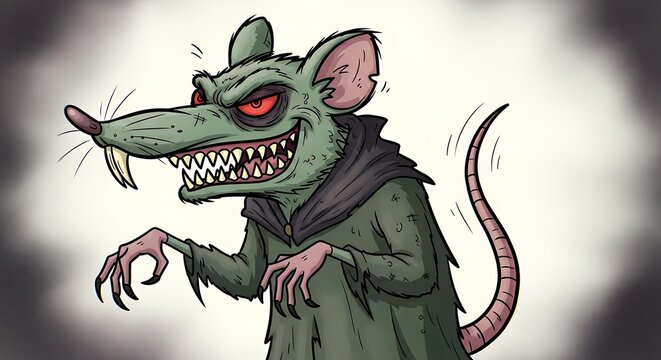 Cartoon illustration of evil rodent creature.