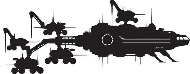 Obraz premium Black spaceship, futuristic spacecraft, sci-fi vector, illustration