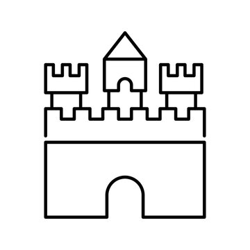 Fairy tale castle icon. Entertainment and theme park line symbol. Black and white.