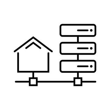 Home server icon. Technology and networking line symbol. Black and white.