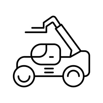 Telescopic handler icon. Industry and material handling line symbol. Black and white.