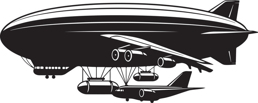 Vintage Blimp Airship, Black and White Zeppelin Illustration, Airplane Vector, Retro Aircraft Design