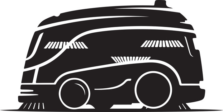 Street Sweeper Truck, Urban Cleaning Vehicle, Road Sweeper, Black Vector Illustration