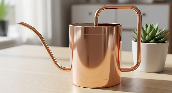 Copper watering can mockup, blank spaces for text