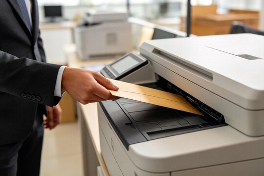 Businessman using office printer
