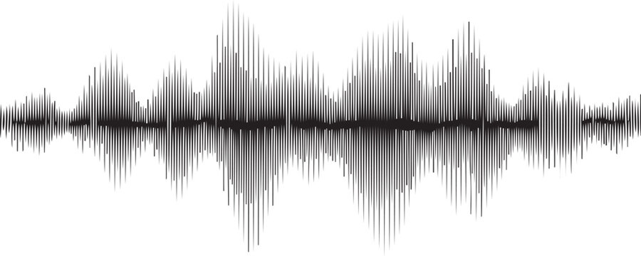 Sound wave, audio waveform, vector illustration, black and white