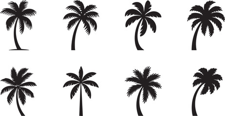Fototapeta premium Set of ten palm trees in various poses and styles, including a single tree