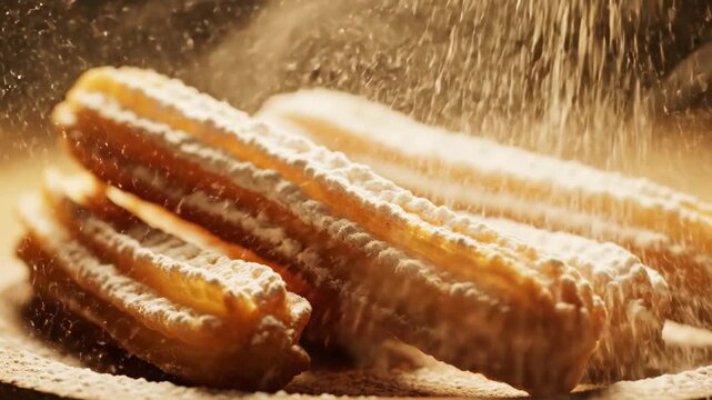 Delicious churros with powdered sugar